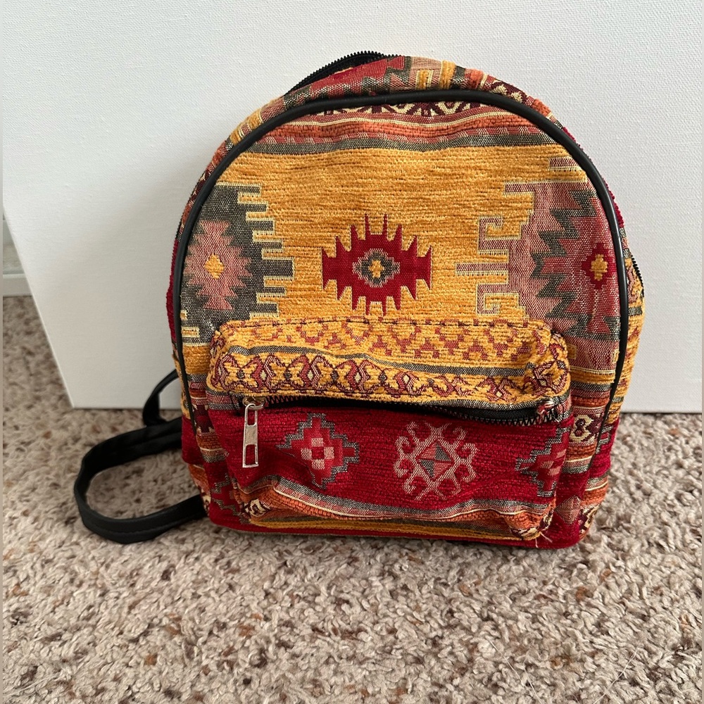 Cute mini backpack , Turkish embroidered rug style